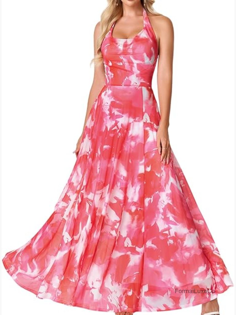 Halter Cowl Neck Maxi Dress Flowy Formal Cocktail Long Beach Dress
